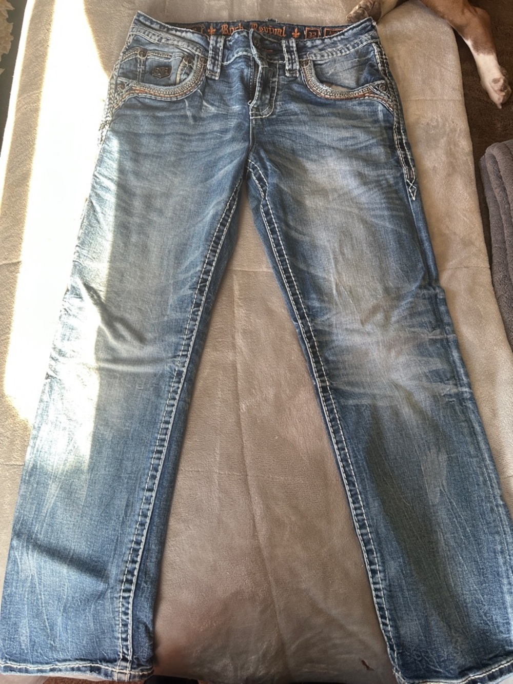 Rock Revival Men’s Faded Blue Straight-Leg Jeans